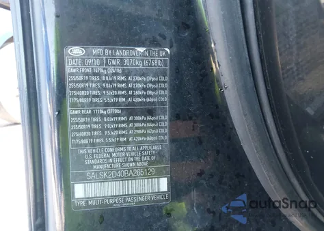 2011 Land Rover Range Rover Sport Hse from USA, damaged, VIN SALSK2D40BA265129